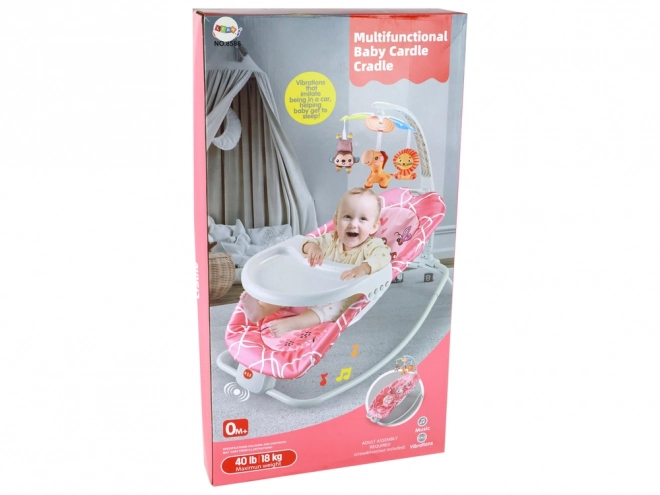Kinder schommelstoel 2 in 1 Stoeltje Geluiden Vibratie Giraffe – roze