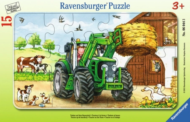 Puzzle 15 pièces avec cadre, Tracteur dans le champ