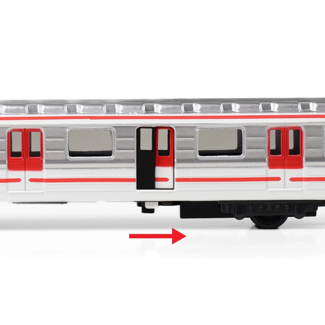 Praagse metro metaal 16 cm met opwindmechanisme in doosje 19,5x7x6 cm