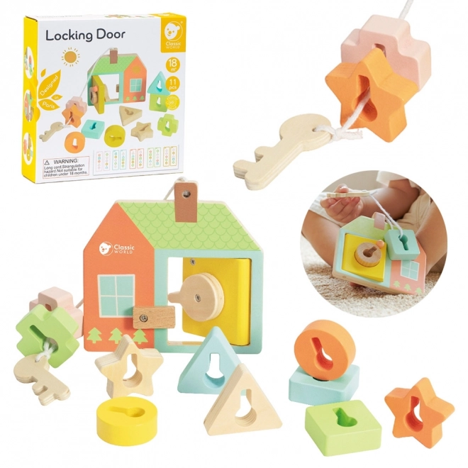 Classic World Montessori houten kralen rijgen sleutels en deuren 11 stuks