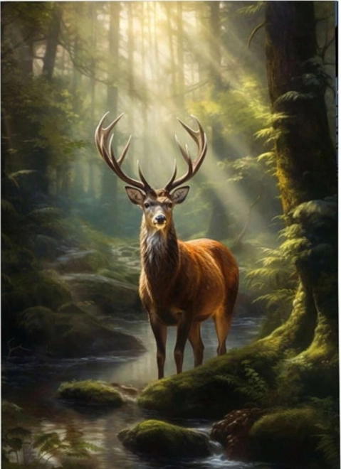 Peinture diamant Cerf au ruisseau forestier 30x40 cm