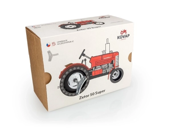 Traktor Zetor 50 Super rood met sleutelaandrijving metaal 15cm 1:25 in doos Kovap