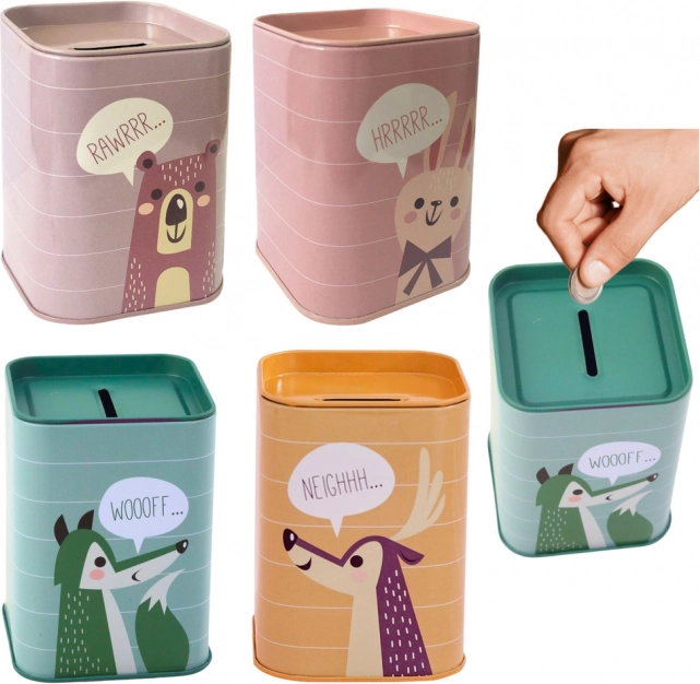 Metal kids’ money box with animals 11 × 8 cm