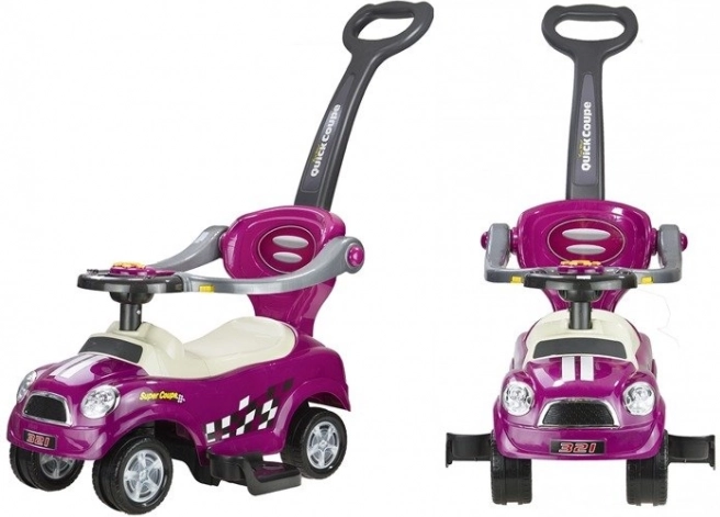 voiture à chevaucher avec tige de guidage coupé violet