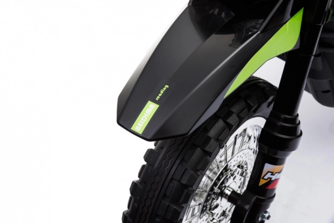 Kinder Elektro-Cross-Motorrad mit Akku – grün, mit Stützrädern und LED-Lichtern