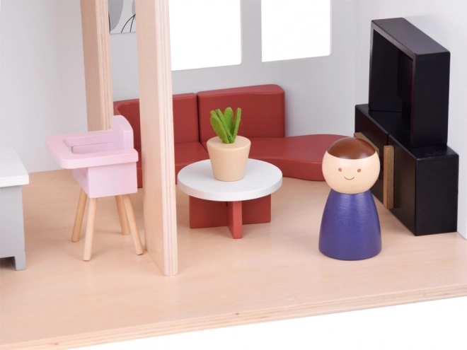 Houten poppenhuis in loftstijl