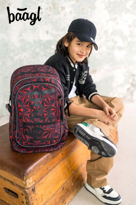 BAAGL Schoolrugzak Core Red Polygon