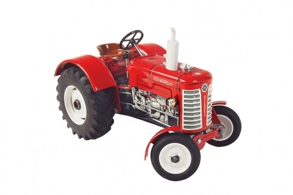Traktor Zetor 50 Super rood met sleutelaandrijving metaal 15cm 1:25 in doos Kovap