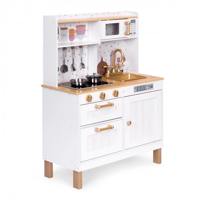 Houten speelkeuken voor kinderen met geluiden en LED-verlichting, groot, met deurtjes die open kunnen en 7 accessoires, ECOTOYS