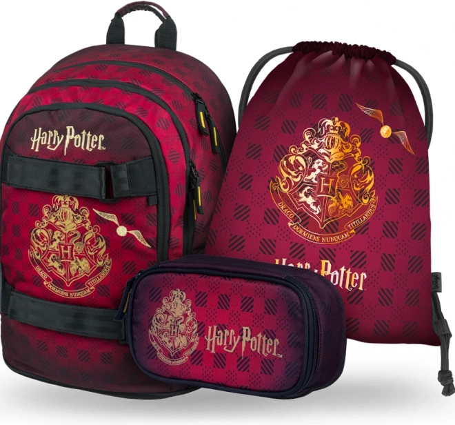 School Set BAAGL Harry Potter Hogwarts – backpack, pencil case and gym sack, burgundy