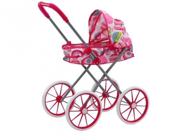 Poppenwagen Grote wielen Opvouwbare roze patronen