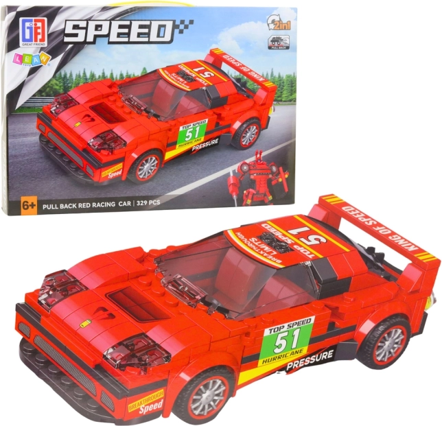 2-in-1 Building Kit: Racing Car and Robot with Spring Pull-Back Drive, 329 Pieces