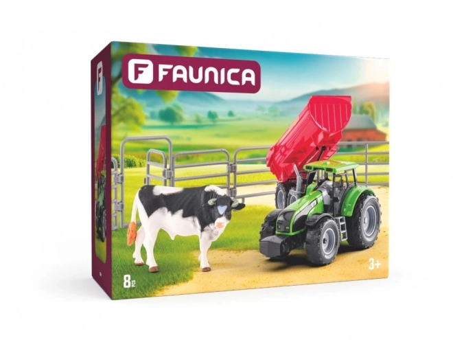 Tracteur avec remorque et taureau avec jardin