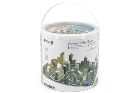 PolarB Wooden Building Set – Modern City, 56 Blocks