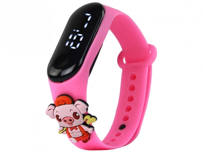 Touch-Uhr mit Schweinchen-Motiv, rosa verstellbares Armband