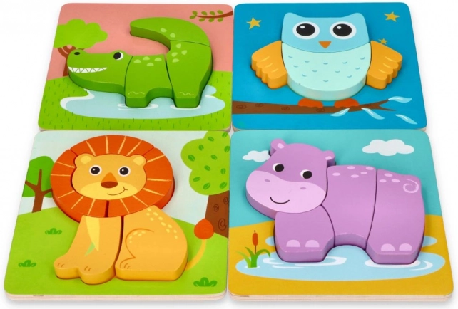 Wooden animal puzzles set 4-in-1 for children from 1 year
