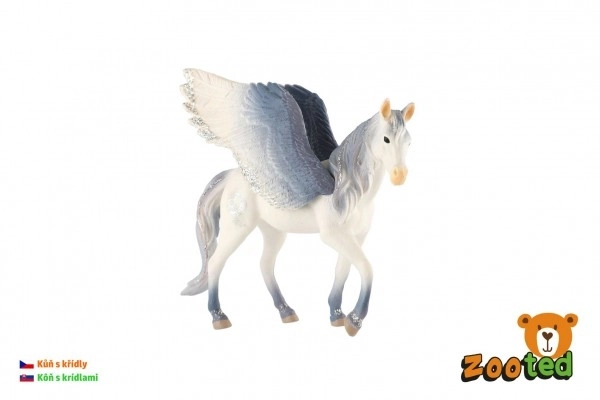 Paard met vleugels wit-grijs gegoten plastic 14cm in zakje