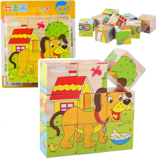 Houten puzzelblokjes boerderij – 6 dierenafbeeldingen
