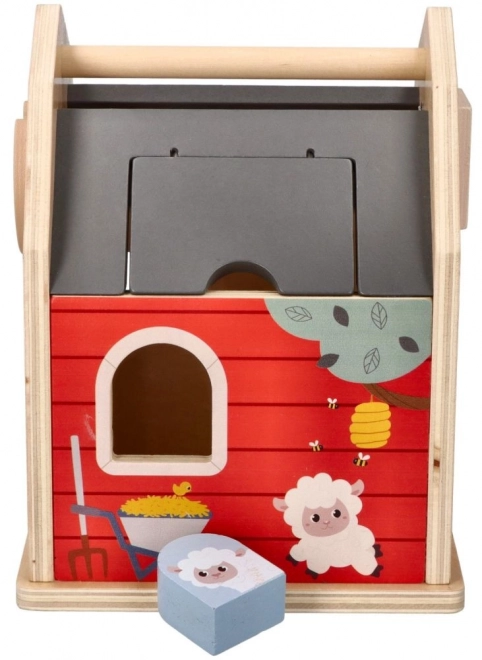 Houten boerderij-opbergbox met vormen