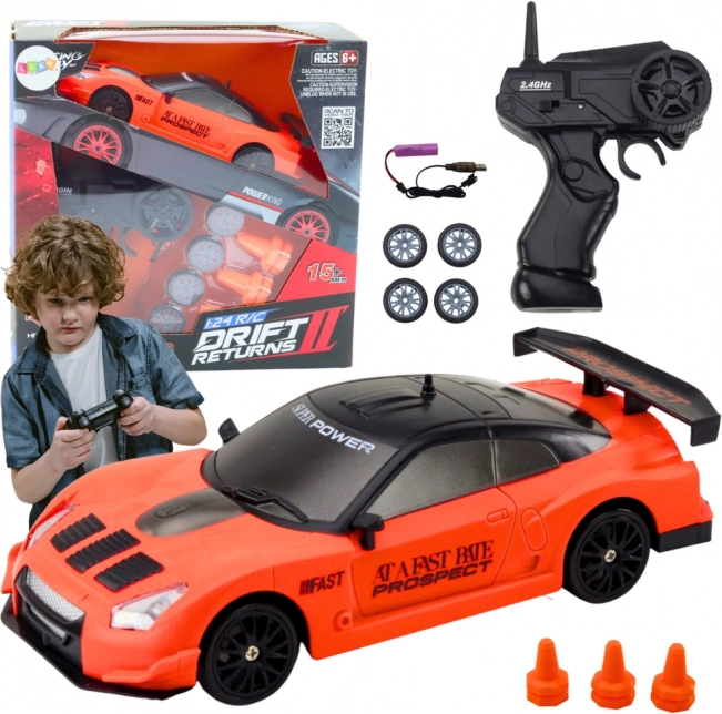 RC sportauto 1:24 met verwisselbare wielen, oranje