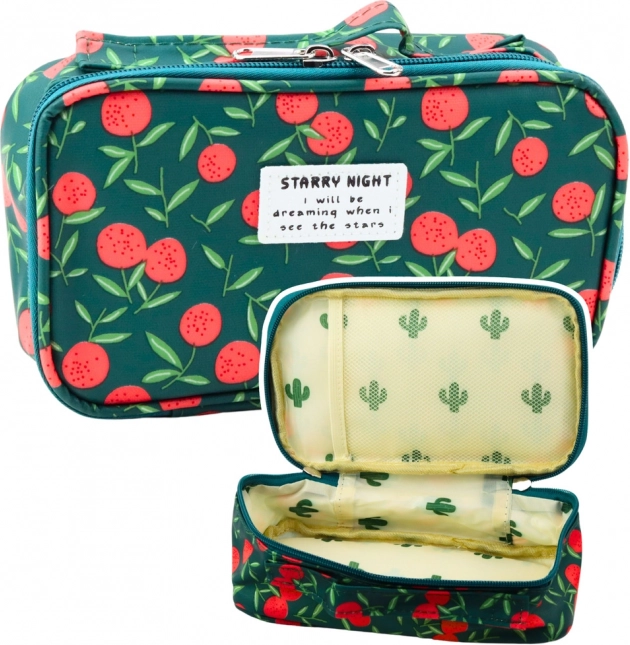 Trousse scolaire avec poche Cerise verte