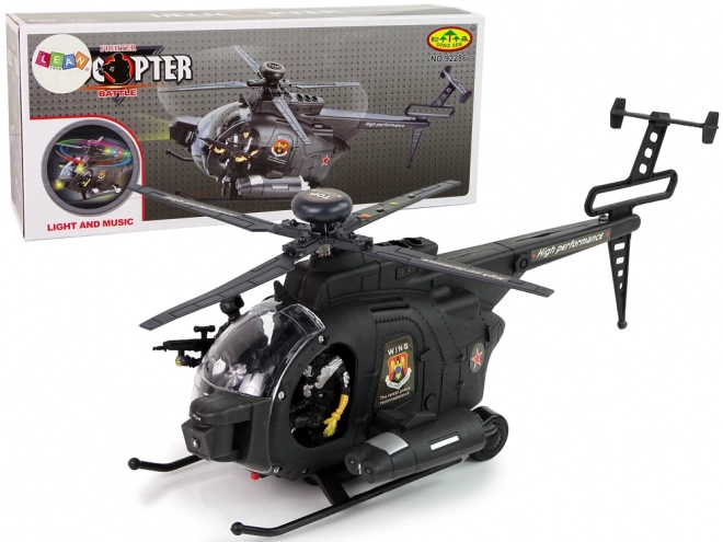 Military Helicopter with Wings and Light Effects on Batteries