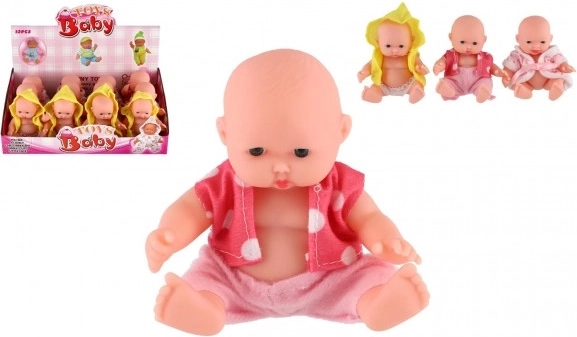 Babypop 12 cm – stevig kunststof lijfje, 3 soorten, displaydoos 12 stuks