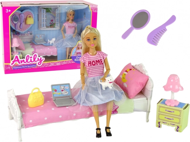 Puppe ANLILY – Schlafzimmer mit Zubehör und Möbeln