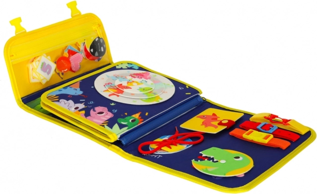 Montessori sensorisch manipulatiebord met dinothema blauw
