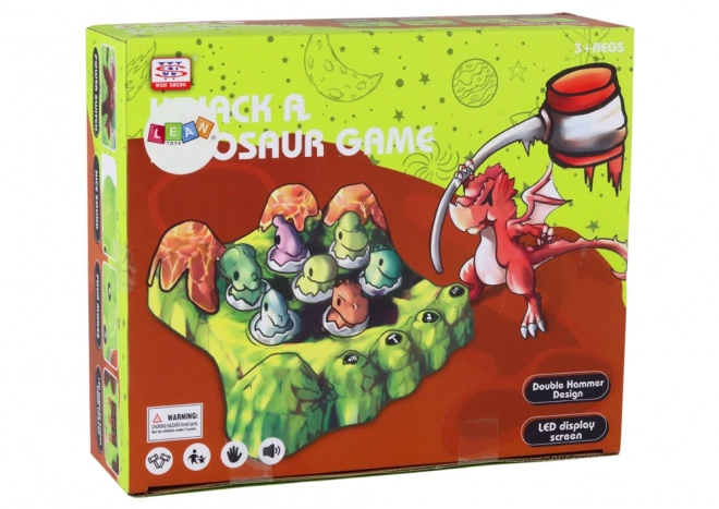 Dinosaur mole-whacking game with two hammers