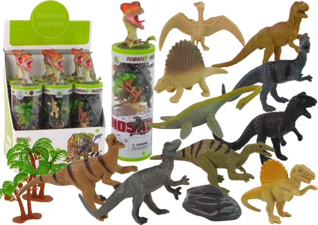 Set of Dinosaur Figures in a Tube with Accessories – 12 pcs