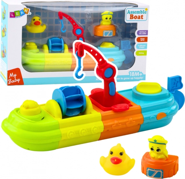 Badspeelgoed Boot met kleurrijke elementen, Kraan, Haak, Eendje en Schildpad