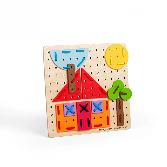 Bigjigs Toys Wooden Lacing Game Geometric Shapes