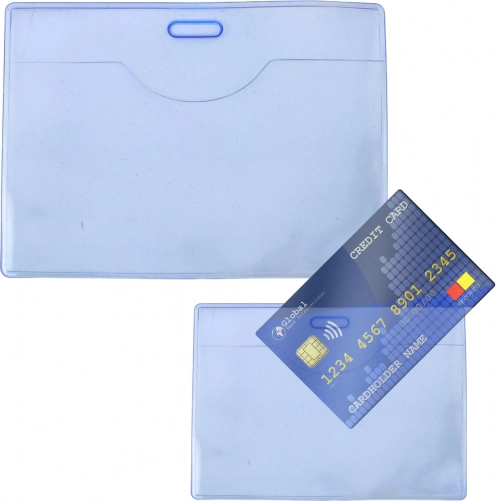 Transparent Elastic Blue Horizontal ID Card Sleeve