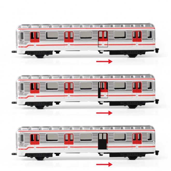 Praagse metro metaal 16 cm met opwindmechanisme in doosje 19,5x7x6 cm