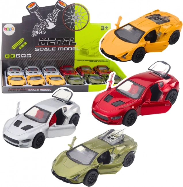 Metal sports car with pull-back drive, lights and sounds