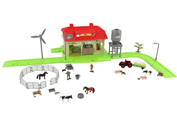 Set van boerderij thuis met dieren en tractor