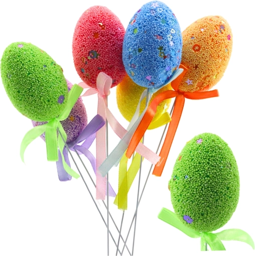 Easter eggs on picks with bows, colorful decoration, 6 pcs