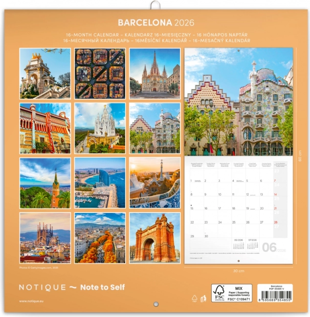 Wall Calendar Barcelona 2026, 30 x 30 cm