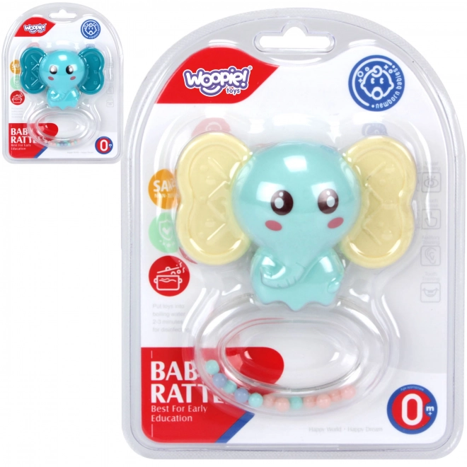 Woopie kinder sensorisch speelgoed 2-in-1 rammelaar en bijtring olifant