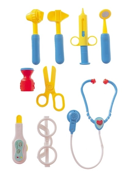 Doktersset met stethoscoop in koffertje op wieltjes
