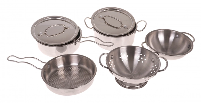 Set van metalen potten voor kinderen 3+ met keukengerei en schort