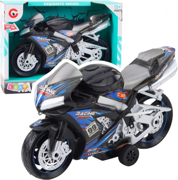 Racing Motorcycle Toy Black and Blue with Lighting and Sounds