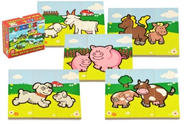 Puzzel Mijn eerste dieren houten 18 stukjes voor de kleintjes in doos 13x11,5x4,5cm 12m+ MPZ