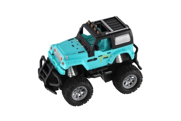 RC off-road car 14cm plastic 27MHz battery operated with light in box 20x11x10cm – Turquoise