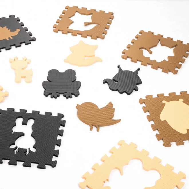 Bruine foam puzzel met bosdieren - 9 stuks