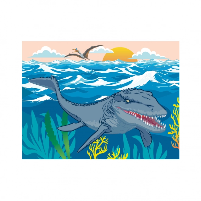 Blokjes kubus Jurassic wereld hout 12 stuks in doosje 22x18x4cm