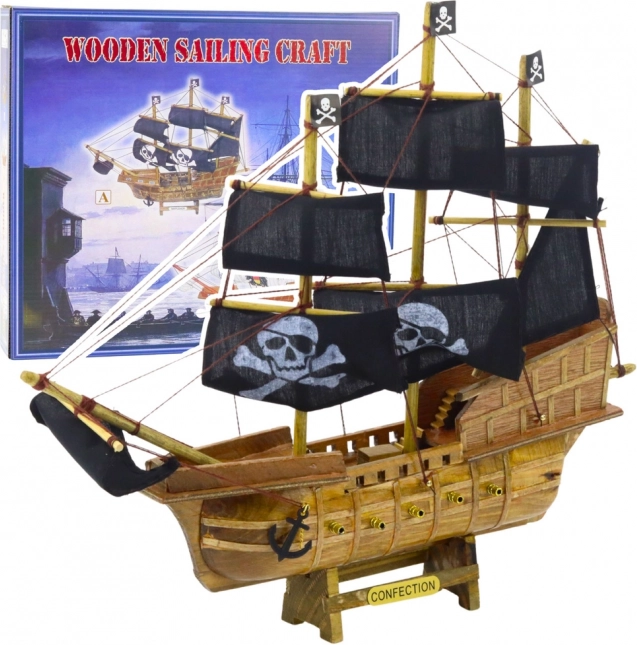 Decorative Collector's Model of Pirate Ship with Black Sails 33x29cm