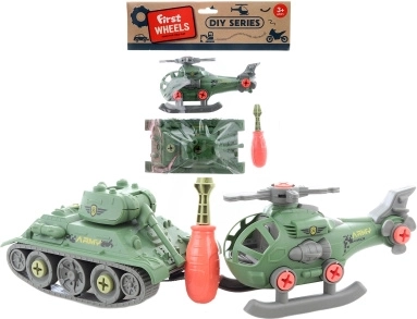 Screw-together tank and helicopter for kids