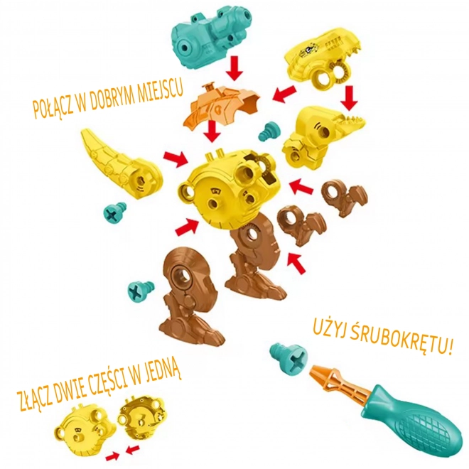 Woopie set dinosaurussen om te schroeven 3 stuks bouwset met koffer en boormachine met schroevendraaier